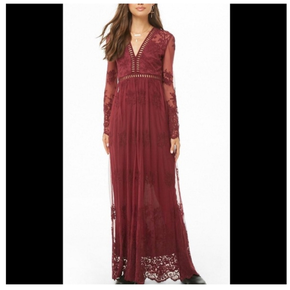 NEW Bohme Elegant Burgundy Lace Maxi Dress Size‎ Small